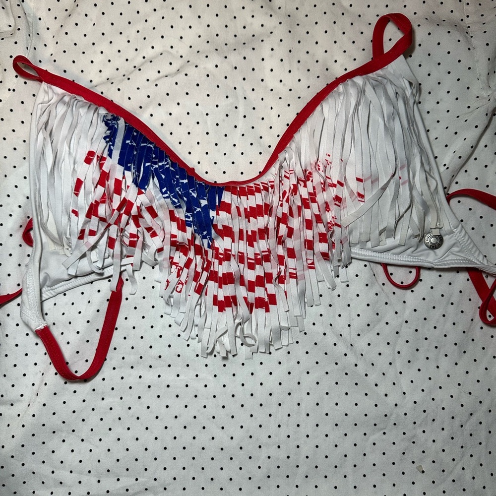 Girls With Guns Fringe Bikini Top with Red and Blue American Flag